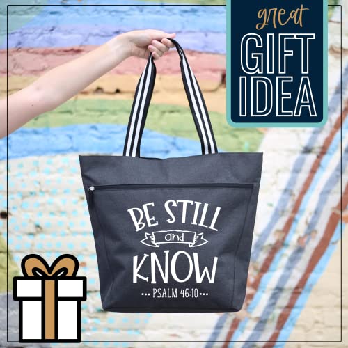 Brooke & Jess Designs Church Bags for Women - Bible Tote Bags for Women, Large Tote Bag for Womens with Zipper - color: Be Still and Know Lexie Black