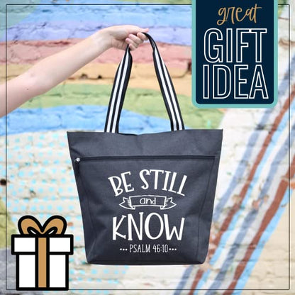 Brooke & Jess Designs Church Bags for Women - Bible Tote Bags for Women, Large Tote Bag for Womens with Zipper - color: Be Still and Know Lexie Black