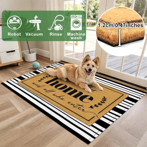 2 Pcs Christian Door Mat Welcome Mats for Front Door Striped Layering Rugs - color: 2 Pcs Coir Home