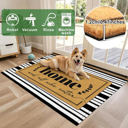 2 Pcs Christian Door Mat Welcome Mats for Front Door Striped Layering Rugs - color: 2 Pcs Coir Home