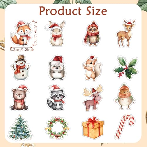 Haooryx Christmas Animal Sticker Roll, 1000 Pcs Watercolor Forest Animals - style: Christmas Animal