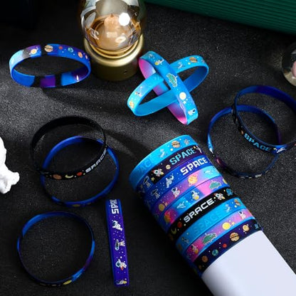 JUNEBRUSHS 42pcs Outer Space Party Favors Silicone Bracelets 6 Designs - style: Outer Space Style