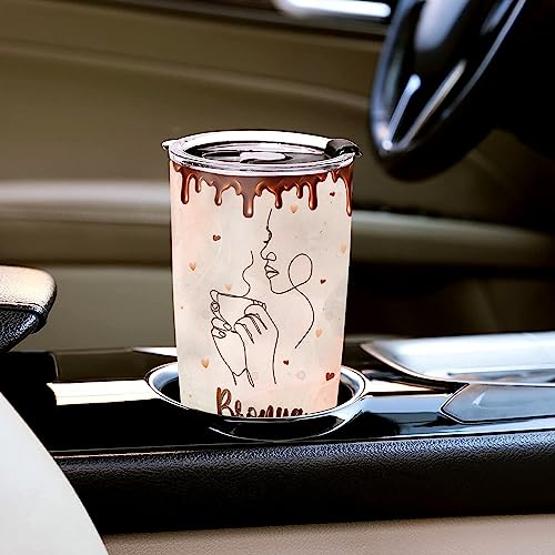 WAZONE Personalized Coffee Lovers Tumbler With Lid Monoline Art 20oz 30oz Thermos Gifts Birthday Christmas for Women Men Dad Mom Friends Custom Name Travel Mug Stainless Steel Insulated Cup - color: Coffee