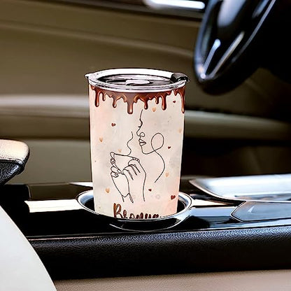 WAZONE Personalized Coffee Lovers Tumbler With Lid Monoline Art 20oz 30oz Thermos Gifts Birthday Christmas for Women Men Dad Mom Friends Custom Name Travel Mug Stainless Steel Insulated Cup - color: Coffee