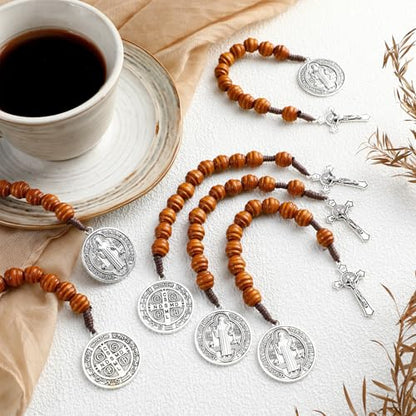 Kigeli 6 Pcs Pocket Rosary, Saint Benedict Medal Prayer Gift for Men Women