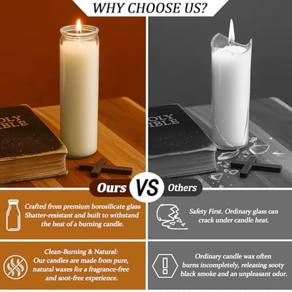 12 PCS White Candles in Glass, 2 Inch x 8 Inch Unscented Prayer Candle,Suitable for Various Occasions Such as: Memorials, Religious, Catholicism, Churches, Altars, Vigils, etc.
