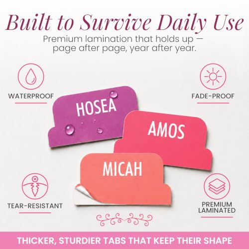 90 Christian Bible Tabs for Women & Kids - Neon Pink - color: Neon Pink