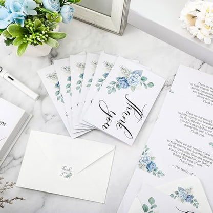 Marspark 25 Pack Funeral Thank You Cards Sympathy Envelopes, Floral - style: Blue Floral