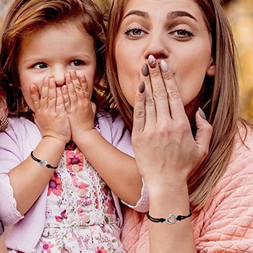 POPLYKE 925 Sterling Silver Infinity/Cow/Wing/Cross/Heart Bracelet for Mom and Daughter Jewelry Birthday - style: B-Mother daughter bracelet set 2