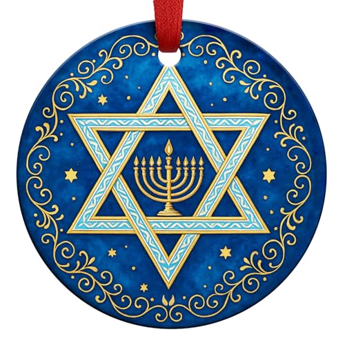 Hanukkah Ornaments 2026, Star of David Menorah Ceramic Ornament, Hanukkah Decorations for Home, Jewish for Women Men Family, Chanukah Keepsake Tree Decoration - color: Hanukkah