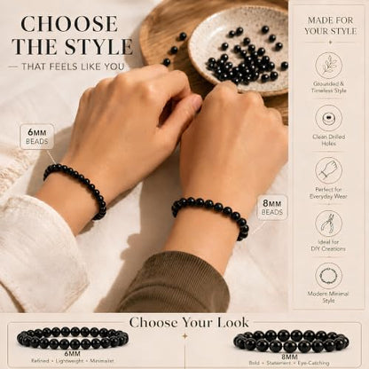 Cherry Tree Collection 100PCS 6mm Black Tourmaline Round Bead Craft Kit - color: black tourmaline, size: 6mm