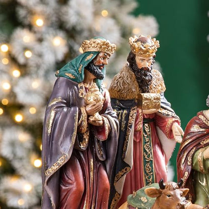 Glitzhome Nativity Set nacimiento de Jesus para Navidad Sets of 12 Nativity Figurines Sets for Christmas Indoor 10" H, Resin Xmas Nativity Statues Collectibles Figurines Xmas Nativity Scene Figures - color: Nativity Figurine Sets