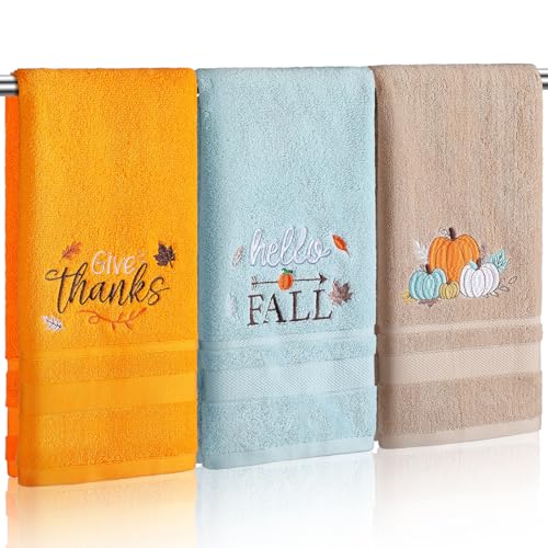 SmoothNovelty 3 Pcs Give Thanks Pumpkin Fall Hand Towels for Bathroom - color: Give Thanks, size: 13.3 x 29.5 inches