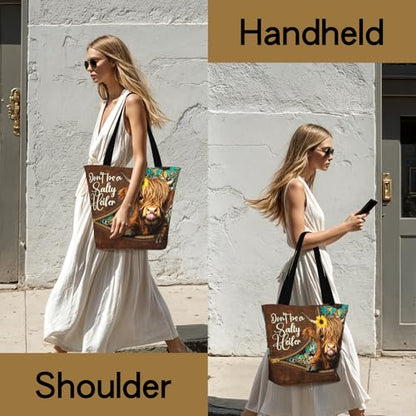 Bible Tote Bags For Women Religious Church Bag Christian Tote Bags Inspirational For Women Organizer Christian Gift - color: Cute Highland Cow