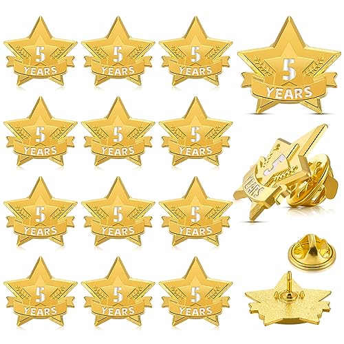 Tigeen 12 Pcs Year Service Reward Pins Star Enamel Pins, 5 Years - style: 5 Years