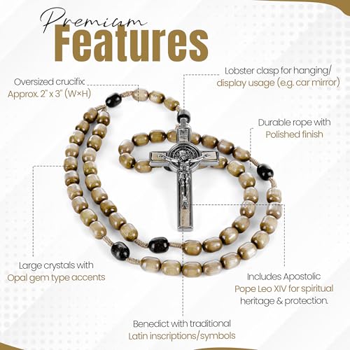 SANCTUM VERITAS Catholic Rosary Necklace | Large Italian Prayer Beads Gift - style: Olive Wood