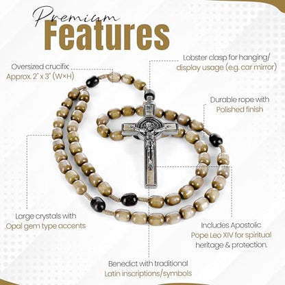 SANCTUM VERITAS Catholic Rosary Necklace | Large Italian Prayer Beads Gift - style: Olive Wood