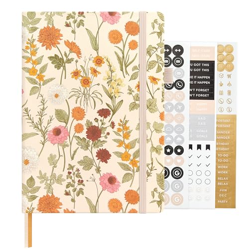 &And Per Se Dotted Journal Notebook, A5 Hardcover Aesthetic Dotted Notebook – 160 Pages 100gsm Thick Dot Grid Paper, 3 Sticker Sheets – Gift-Ready Journaling Kit for Women (Wild Flowers) - color: a.Wild Flowers, style: Dotted with Pattern