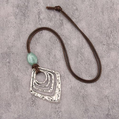Leather Necklace for Women Long Boho Pendant Hippie Choker Necklace Bohemian Layered Leather Rope Wooden Jewelry Gifts - style: Large Boho Necklace