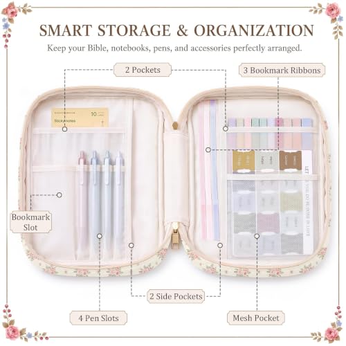 Britimes Bible Cover Case for Women, Bible Cover with Accessories, Pink - color: Pink Rose