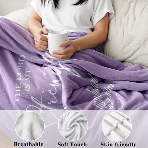Christian Blanket, Religious Bible Verse Flannel Throw Blanket, Christian Blankets for Women Faith, Inspirational Purple Blankets for Bedroom Living Room Couch Sofa, 50x60 Inches - color: Purple