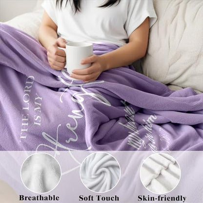Christian Blanket, Religious Bible Verse Flannel Throw Blanket, Christian Blankets for Women Faith, Inspirational Purple Blankets for Bedroom Living Room Couch Sofa, 50x60 Inches - color: Purple