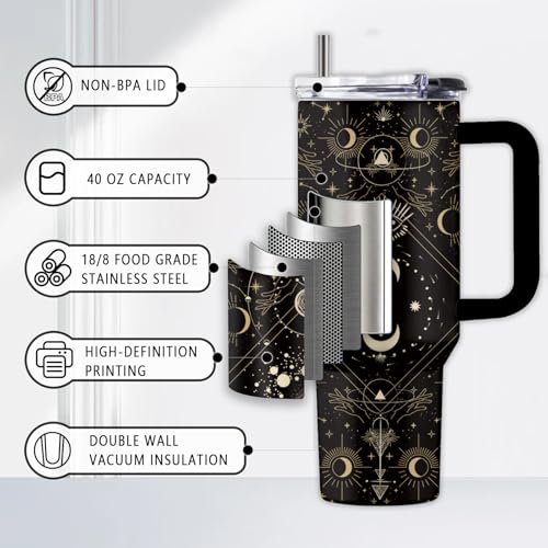 Goth 40 Oz Tumbler, with Handle & Straw, Stainless Steel Sport Cup - color: Black