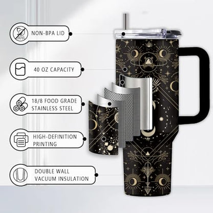 Goth 40 Oz Tumbler, with Handle & Straw, Stainless Steel Sport Cup - color: Black