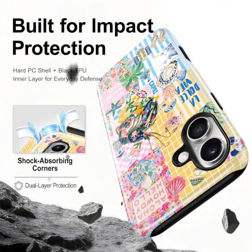 for iPhone 16 Case, Cute Summer Magnetic Phone Case - color: Coastal Blue Yellow, size: iPhone 16