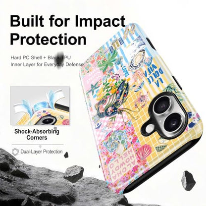 for iPhone 16 Case, Cute Summer Magnetic Phone Case - color: Coastal Blue Yellow, size: iPhone 16