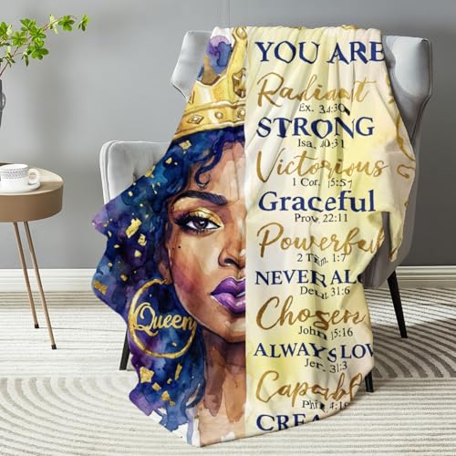 African American Black Girl Women Blanket - Christian Birthday Gifts Blanket- Inspirational Flannel Religious Spiritual Throw Blanket Home Decor 50x60inch - color: Hrmt3