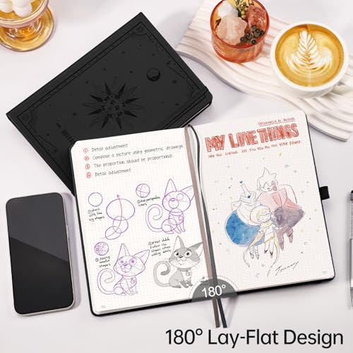 EMSHOI Dotted Journal Notebook, 192 Pages, A5 Size (5.7'' x 8.3'') - color: Black, style: Dotted