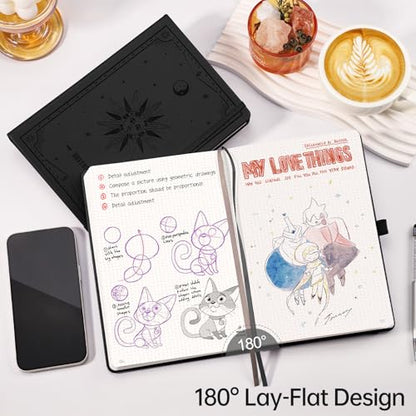 EMSHOI Dotted Journal Notebook, 192 Pages, A5 Size (5.7'' x 8.3'') - color: Black, style: Dotted