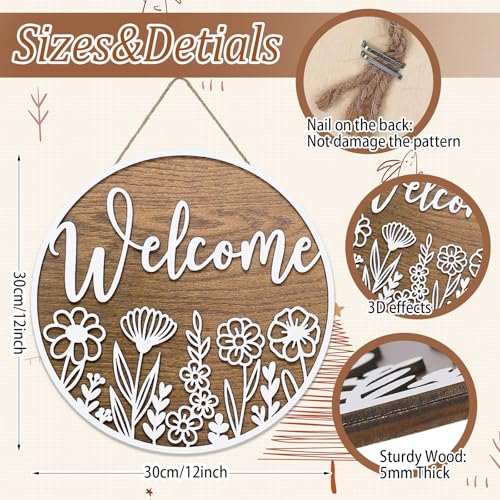JarThenaAMCS 3D White Wildflower Welcome Door Sign Daisy Floral Wooden Hanging Sign Flower Front Door Hanger for Indoor Outdoor Farmhouse Home Porch Decor - style: White Flower