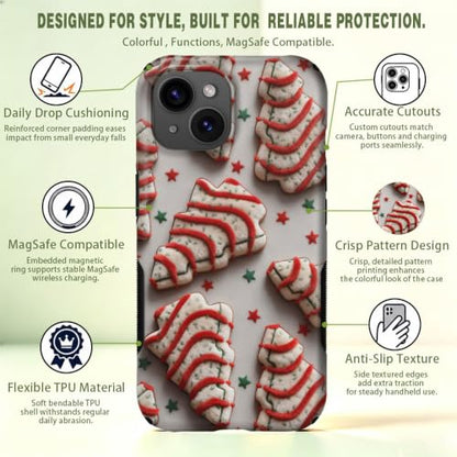 Compatible with iPhone 15 Case,Wireless Charging Compatible,Patented 2‑in‑1 Dual‑Layer Protection, Hot Transfer Print Hard Shell Cover - Christmas Dim Sum Biscuits - color: Christmas Dim sum biscuits, size: iPhone 15
