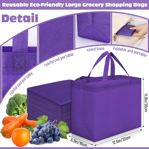 Windyun Reusable Grocery Bags Non Woven with Handles - color: Dark Purple