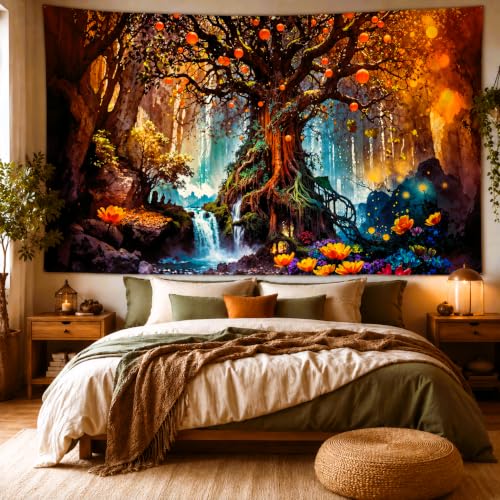 Delur Magical Forest Tapestry Fantasy Tree of Life Fairy Tale Enchanted Mystical Forest Tapestry Psychedelic Nature Landscape Wall Hanging Headboard for Bedroom Living Room Home Decor (51.2" x 59.1") - color: Magical Forest, size: 51.2"L x 59.1"W