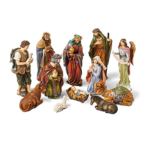 Glitzhome 12Pcs Resin Nativity Figurine Set for Christmas Indoor Xmas Natvity Scene Sets Collectible Christmas Countertop Nativity Figures Miniatures Statue for Tabletop Ornament Gifts 10.00" x 26.00" - size: 10.00 x 26.00 Inches