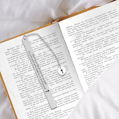 Christian Bookmark Stainless Steel Bible Verse Book Marker Bible Verse Metal Bookmark for Men Women Book Lovers Readers Students Religious Gifts for Women Men Girls Baptism Graduation Gift