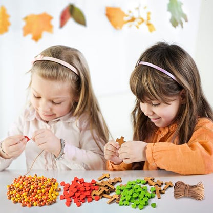 BeYumi Fall Cross Necklace Craft - 24Pcs Thanksgiving Wooden Cross Beads Necklace Craft Kit for Kids DIY Thankful Gift Autumn Religious Christian Wood Art Decor Sunday School Classroom Party Favors - style: Fall
