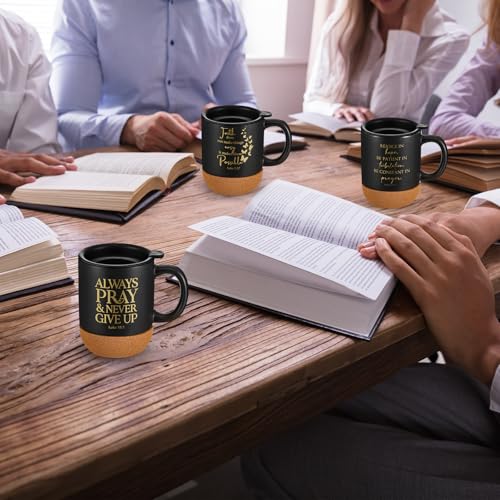 FillTouch 4 Pcs Christian Gifts Ceramic Coffee Mug with Cork Bottom, 15 oz