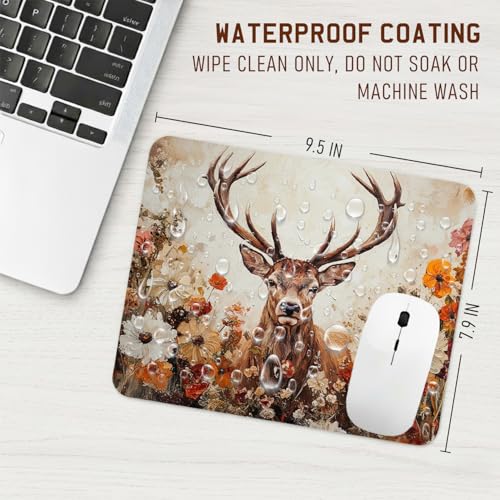 Wildflower Deer Mouse Pad for Desk, Deer Lover Gifts, Floral Botanical Buck Mousepads for Wireless Mouse Computers Laptop Home Office Supplies Accessories, 9.5x7.9 Inch - color: deer