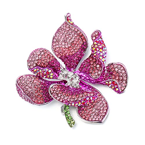 EVER FAITH Women's Austrian Crystal Orchid Flower Petal Brooch - color: Pink Silver-Tone
