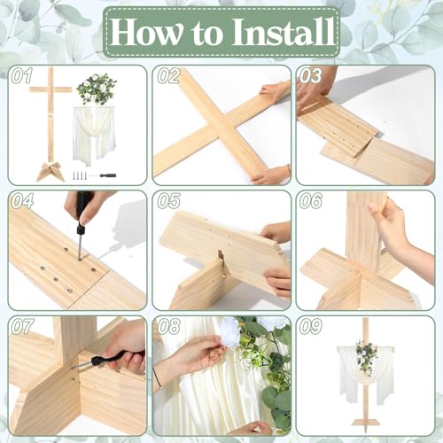71Inch Large Wooden Cross for Wedding White Ribbon Eucalyptus Garland White - color: White, size: 71Inch