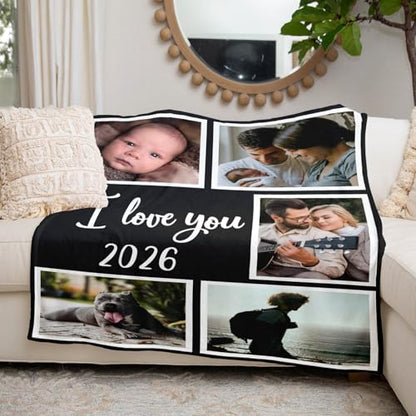 inkArts Custom Blanket with Photo, Personalized Blanket, Customized Photo Blankets, Custom Picture Blankets, Personalized Photo Gifts for Women Men Mom Dad Baby Kid Family Pet - color: 5 Photos