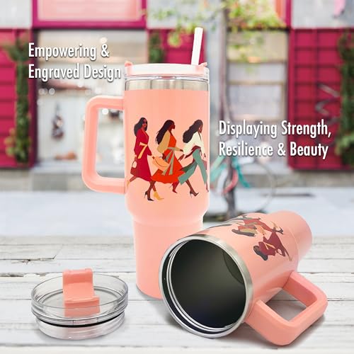 40oz Tumbler with Inspirational Quotes, African American Art, Handle, Straw & Twist-On Lid – Leak-Proof Insulated Drinkware for Black Women, Uplifting Gift - Woman with God - color: Woman with God