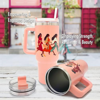 40oz Tumbler with Inspirational Quotes, African American Art, Handle, Straw & Twist-On Lid – Leak-Proof Insulated Drinkware for Black Women, Uplifting Gift - Woman with God - color: Woman with God