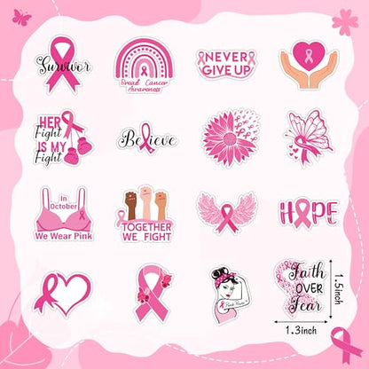 BeYumi Breast Cancer Awareness Stickers - 1000Pcs Breast Cancer Awareness Stickers in 2 Rolls Waterproof Vinyl Pink Ribbon Caring for Women's Health Decals Care About Women Laptop Bottle Luggage Decor - style: Breast Cancer Awareness