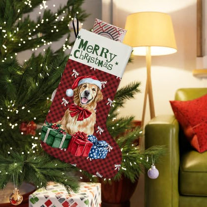 Golden Retriever Red Buffalo Plaid Christmas Stockings 16 Inch - color: Christmas09