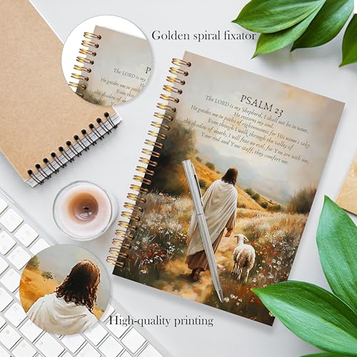 Christian Jesus Notebook, the Lord Is My Shepherd Psalm 23 Bible Verse Journal, Religious Scripture Spiral Notebook, Jesus Leaves the 99 Sheep Journal for Women, 5.5x8.3 - color: YhSj 4